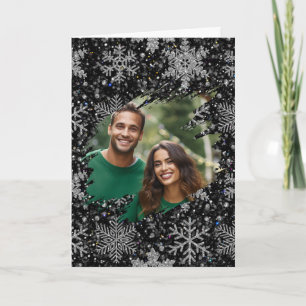 Carte Flocons de Noël élégants personnalisent la photo 