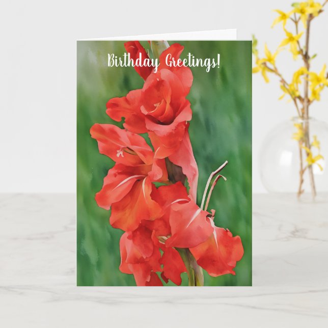 Carte Floraison Rouge Fleurs de gladiolus Art Anniversai (Fleur jaune)