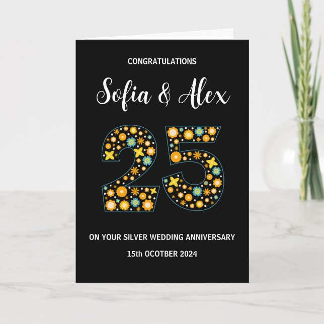 Carte Floral 25e anniversaire mariage salutation (Devant)