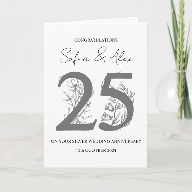 Carte Floral 25e anniversaire mariage salutation (Devant)