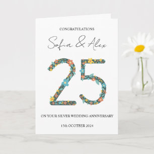 Carte Floral 25e anniversaire mariage salutation
