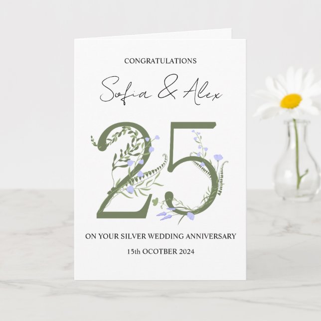 Carte Floral 25e anniversaire mariage salutation (Petite plante)