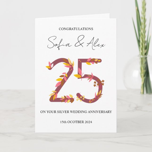 Carte Floral 25e anniversaire mariage salutation (Devant)