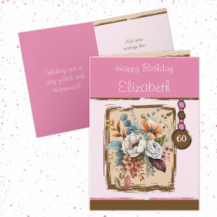 Carte Floral 60e anniversaire personnalisé nom brun