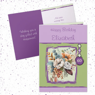 Carte Floral 60e anniversaire personnalisé nom pourpre
