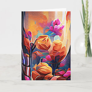 Carte Floral Abstract Art Orange Red Blue Flowers