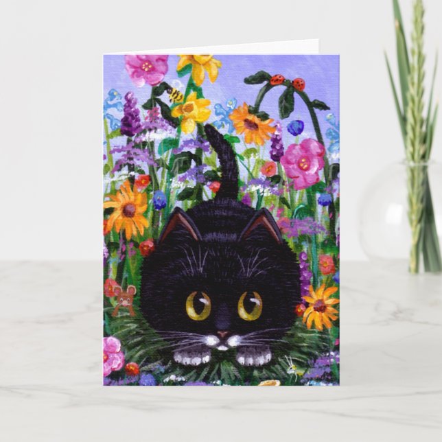 Carte Floral Art Noir Tuxedo Fleurs de chats Créationart (Devant)
