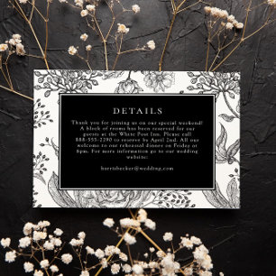 Carte Floral Black Elegant Wedding Details Card