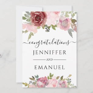 Carte floral blush nom personnalisé mariages félicitatio