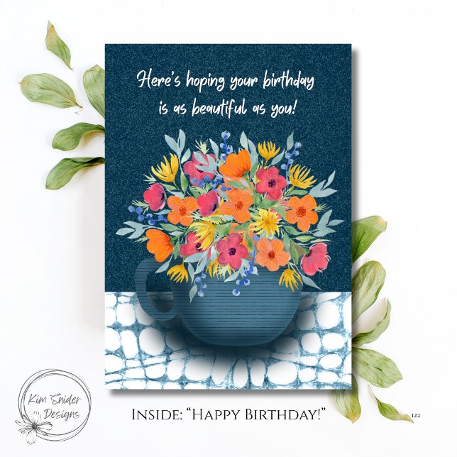 Carte Floral Bouquet in Navy Blue mug Birthday (Créateur téléchargé)
