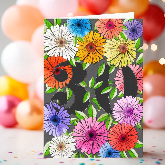 Carte Floral Charcoal Grey Personnalisé 30e anniversaire (Créateur téléchargé)