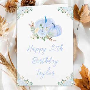 Carte Floral Citrouille Bleu Joyeux anniversaire