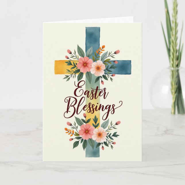 Carte Floral Cross Blessings Card (Devant)