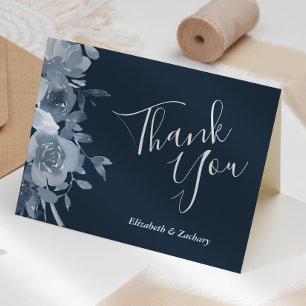 Carte Floral Dusty Blue Navy Mariage Merci