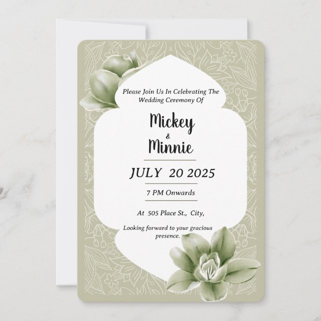 Carte Floral Elegant Floral Mariage (Devant)