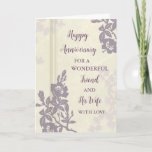 Carte Floral Friend et son anniversaire de femme<br><div class="desc">Bonne carte d'anniversaire mariage pour ami et sa femme avec de belles fleurs violettes vintages,  et vers sentimental.</div>