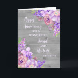 Carte Floral Friend et son anniversaire de femme<br><div class="desc">Joyeuse carte d'anniversaire mariage pour ami et sa femme avec une belle aquarelle vintage fleurs violettes,  bois rustique et vers sentimental.</div>