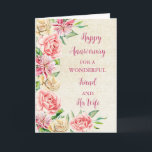 Carte Floral Friend et son anniversaire de femme<br><div class="desc">Bonne carte d'anniversaire mariage pour ami et sa femme avec de belles fleurs vintages aquarelle,  burlap rustique et vers sentimental.</div>