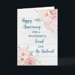 Carte Floral Friend et son anniversaire de mari<br><div class="desc">Joyeuse carte d'anniversaire mariage pour ami et son mari avec de belles fleurs vintages aquarelle,  bois rustique et vers sentimental.</div>