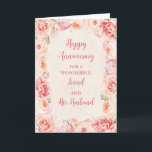 Carte Floral Friend et son anniversaire de mari<br><div class="desc">Joyeuse carte d'anniversaire mariage pour l'ami et son mari avec de belles fleurs d'aquarelle rose vintage,  et vers sentimental.</div>