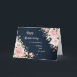 Carte Floral Friend et son épouse Mariage Anniversaire<br><div class="desc">Joyeuse carte d'anniversaire mariage pour ami et sa femme avec d'élégantes fleurs d'aquarelle rose rousse et arrière - plan bleu marine et verset chaleureux.</div>