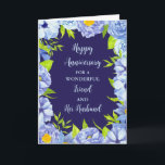 Carte Floral Friend et Son Mari Anniversaire<br><div class="desc">Joyeuse carte d'anniversaire mariage pour l'ami et son mari avec de belles fleurs d'aquarelle bleue vintage,  et vers sentimental.</div>