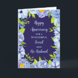 Carte Floral Friend et Son Mari Anniversaire<br><div class="desc">Joyeuse carte d'anniversaire mariage pour l'ami et son mari avec de belles fleurs d'aquarelle bleue vintage,  et vers sentimental.</div>