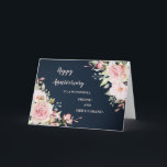 Carte Floral Friend et Son Mari Mariage Anniversaire<br><div class="desc">Joyeuse carte d'anniversaire mariage pour l'amie et son mari avec d'élégantes fleurs d'aquarelle rose vif et arrière - plan bleu marine et verset chaleureux.</div>
