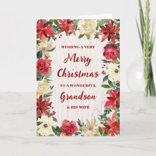 Carte Floral Grandson et sa femme Joyeux Noël