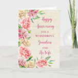 Carte Floral Grandson et son anniversaire de femme<br><div class="desc">Bonne carte d'anniversaire mariage pour petit-fils et sa femme avec de belles fleurs vintages aquarelles,  burlap rustique et vers sentimental.</div>