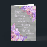 Carte Floral Grandson et son anniversaire de femme<br><div class="desc">Bonne carte d'anniversaire mariage pour petit-fils et sa femme avec une belle aquarelle fleurs vintages violettes,  bois rustique et vers sentimental.</div>