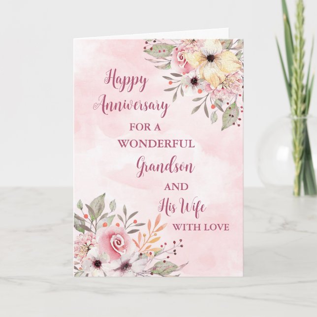 Carte Floral Grandson et son anniversaire de Mariage de  (Devant)