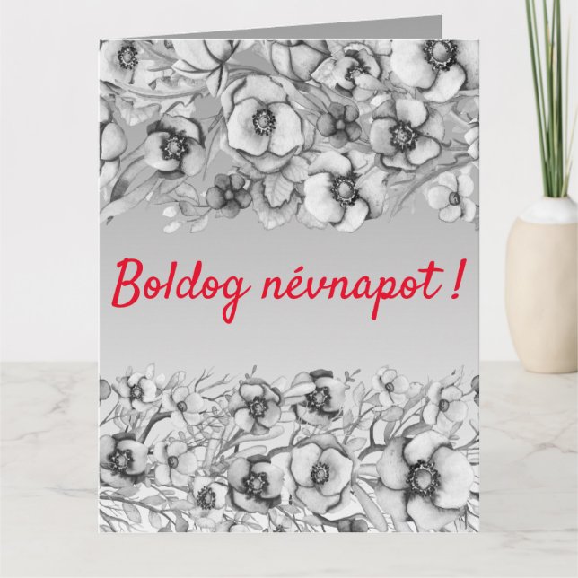 Carte Floral gris - Jour du nom hongrois (Devant)