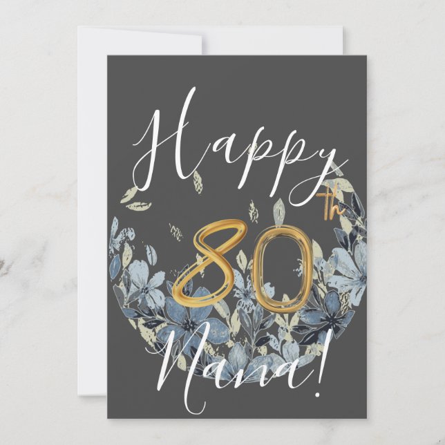 Carte Floral Happy 80e anniversaire personnalisée (Devant)