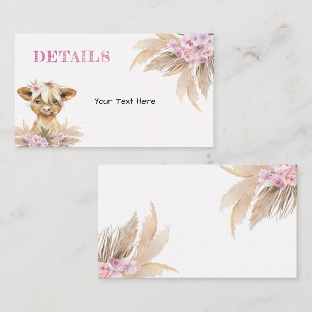 Carte Floral Highland Cow Détails (Devant / Derrière)