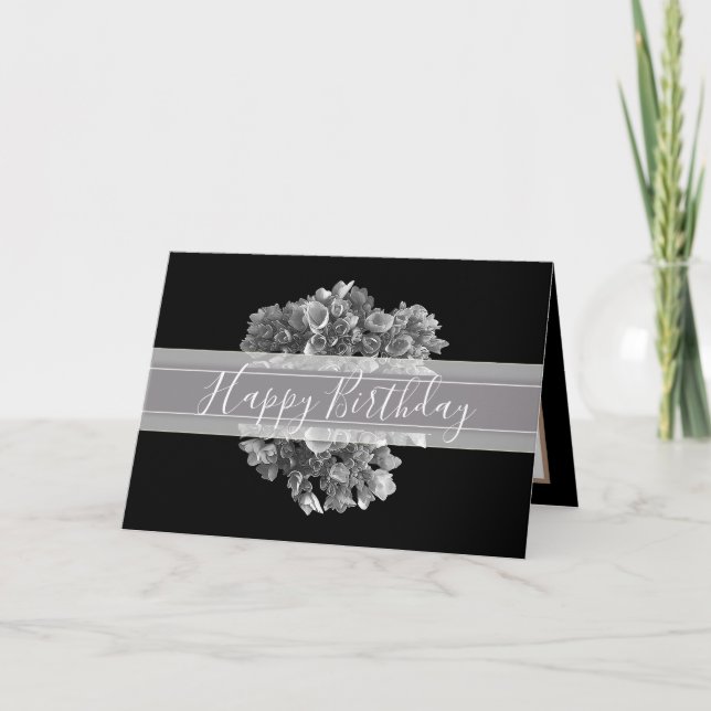 Carte Floral Hydrangea Fleur Bouquet Argent Anniversaire (Devant)