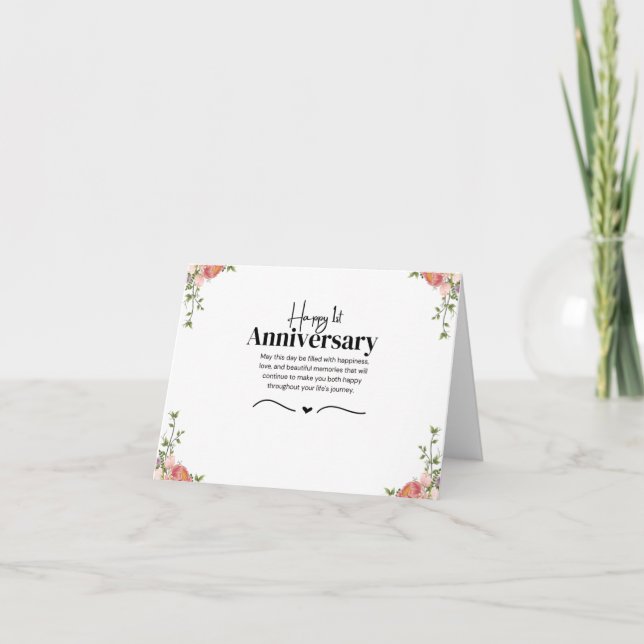 Carte Floral moderne 1er Anniversaire Mariage (Devant)
