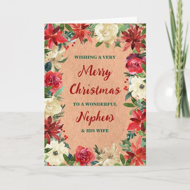 Carte Floral Nephew et sa femme Joyeux Noël (Devant)