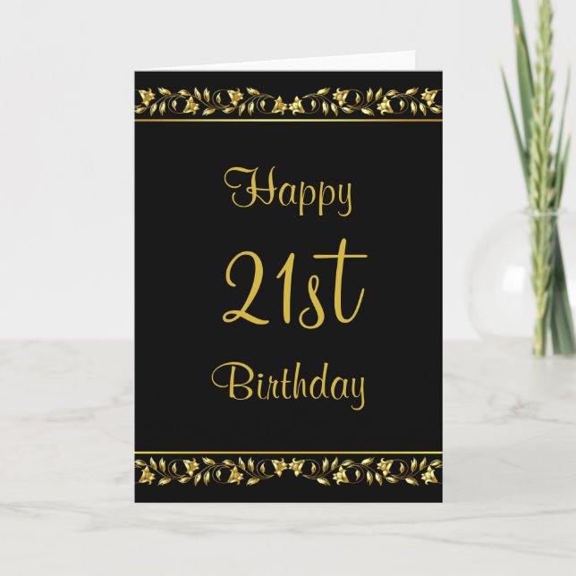 Carte Floral Noir et Or 21e Anniversaire (Devant)