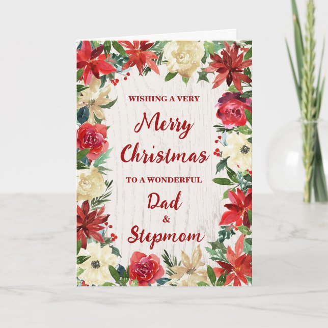 Carte Floral Papa et Stepmaman Joyeux Noël (Devant)