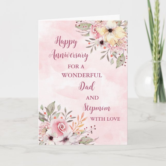 Carte Floral Papa et StepMom Mariage Anniversaire (Devant)