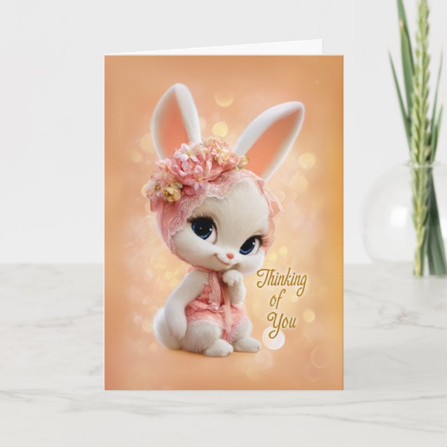 Carte Floral Peach Bonnet Baby Bunny Thinking of You (Devant)