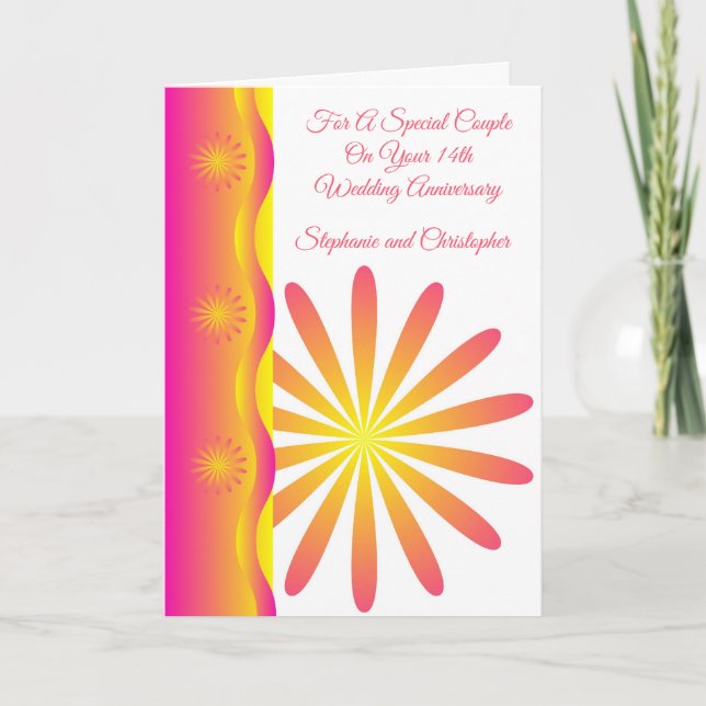 Carte Floral Personnalisée 14e anniversaire Mariag (Devant)