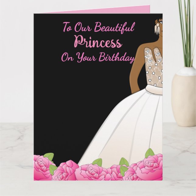 Carte Floral Princess Fille afro-américaine Anniversaire (Devant)