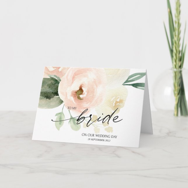 Carte Floral rose à ma mariée le jour de notre mariage (Devant)