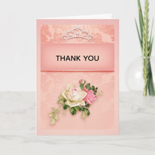 Carte Floral rose avec Diamond Tiara Princess Merci