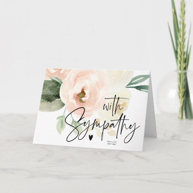 Carte Floral rose Avec Sympathie Condolence Douleur Coeu (Devant)
