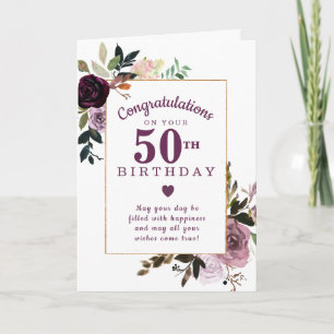 Carte Floral rose mauve 50e anniversaire