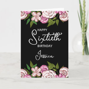 Carte Floral rose noir 60e anniversaire