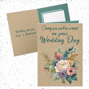 Carte Floral Rustic Mariage Félicitations vert